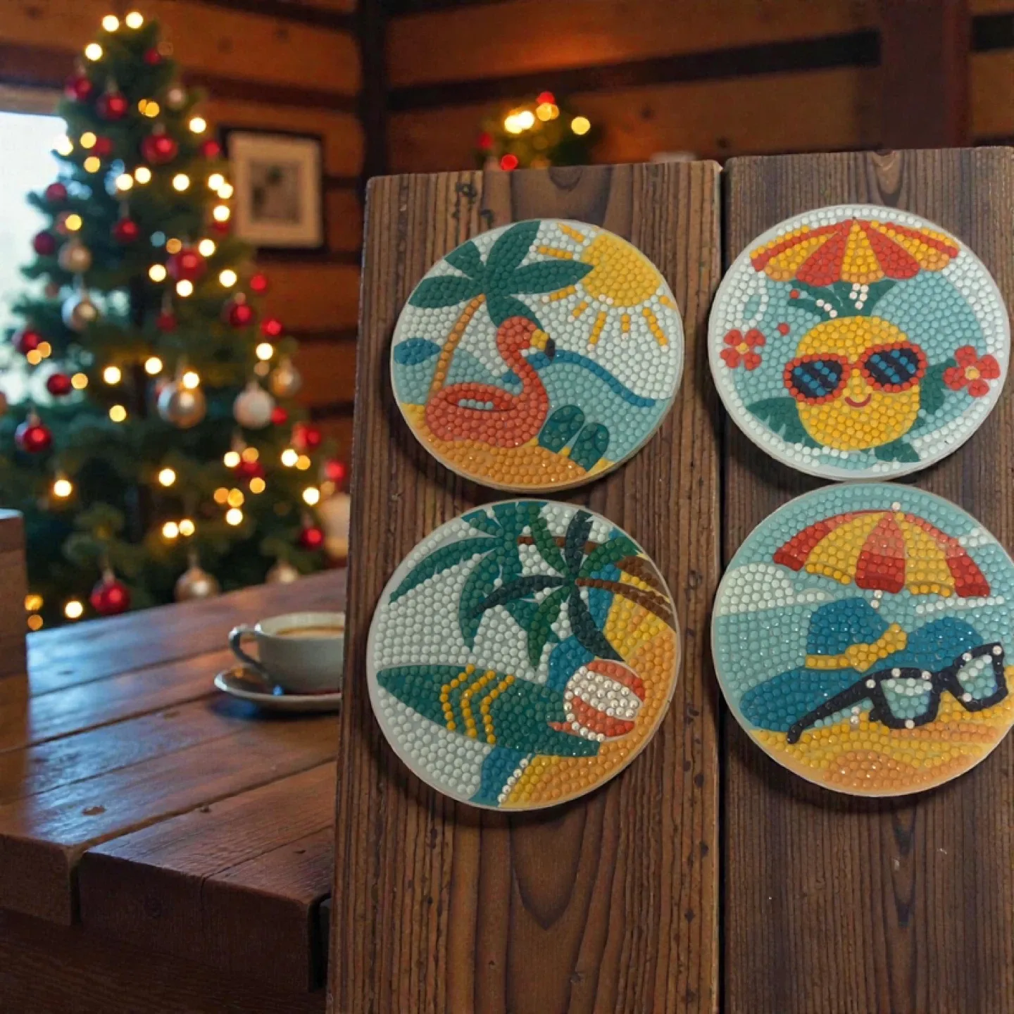 Set of 4 Summer Theme Diamond Art Coasters image indicator(2)
