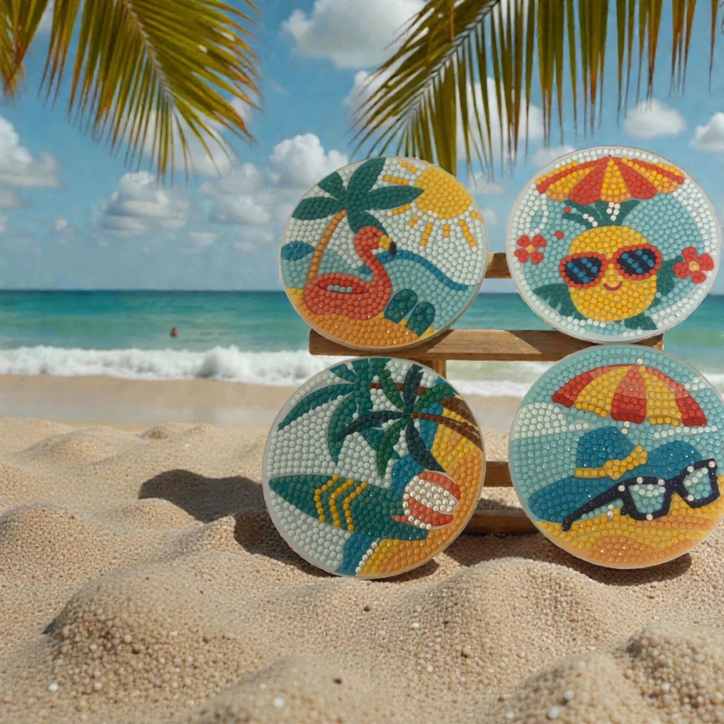 Set of 4 Summer Theme Diamond Art Coasters - photo 5