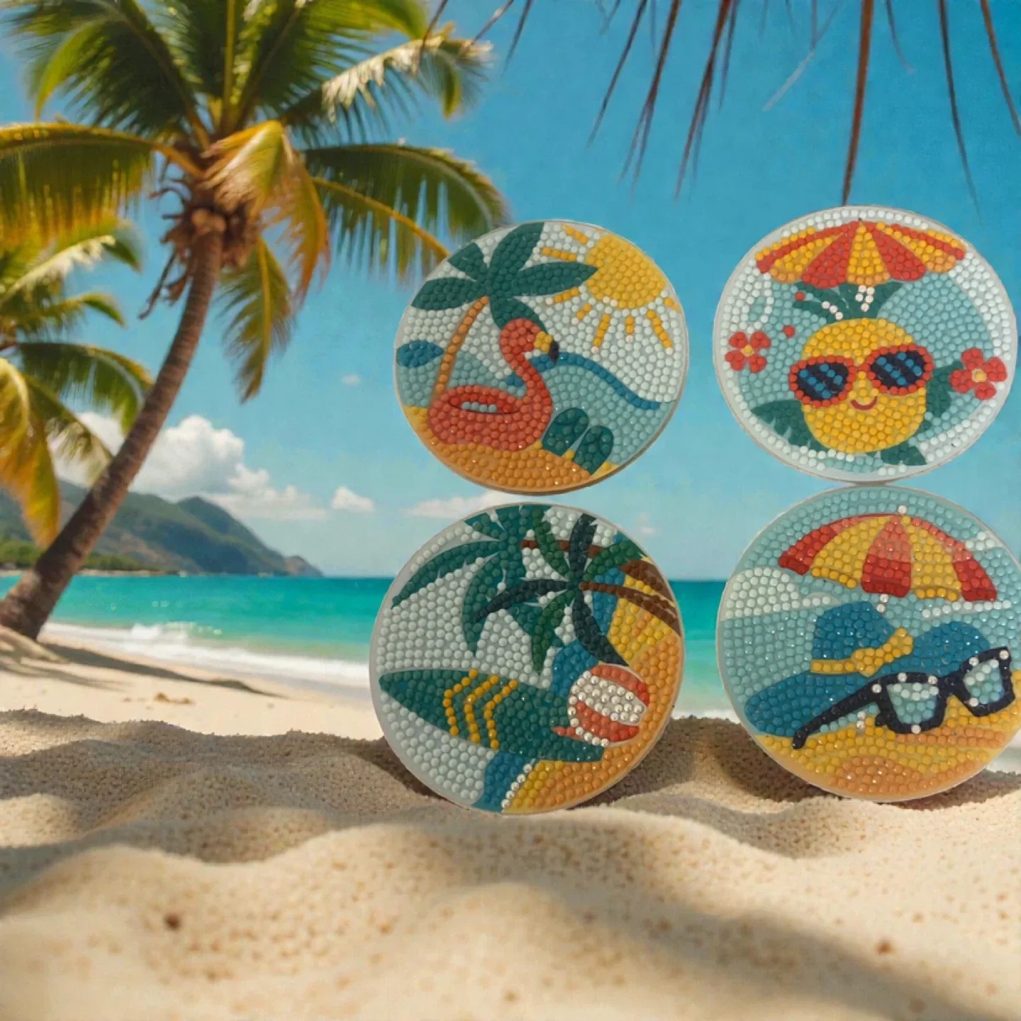 Set of 4 Summer Theme Diamond Art Coasters image indicator(7)