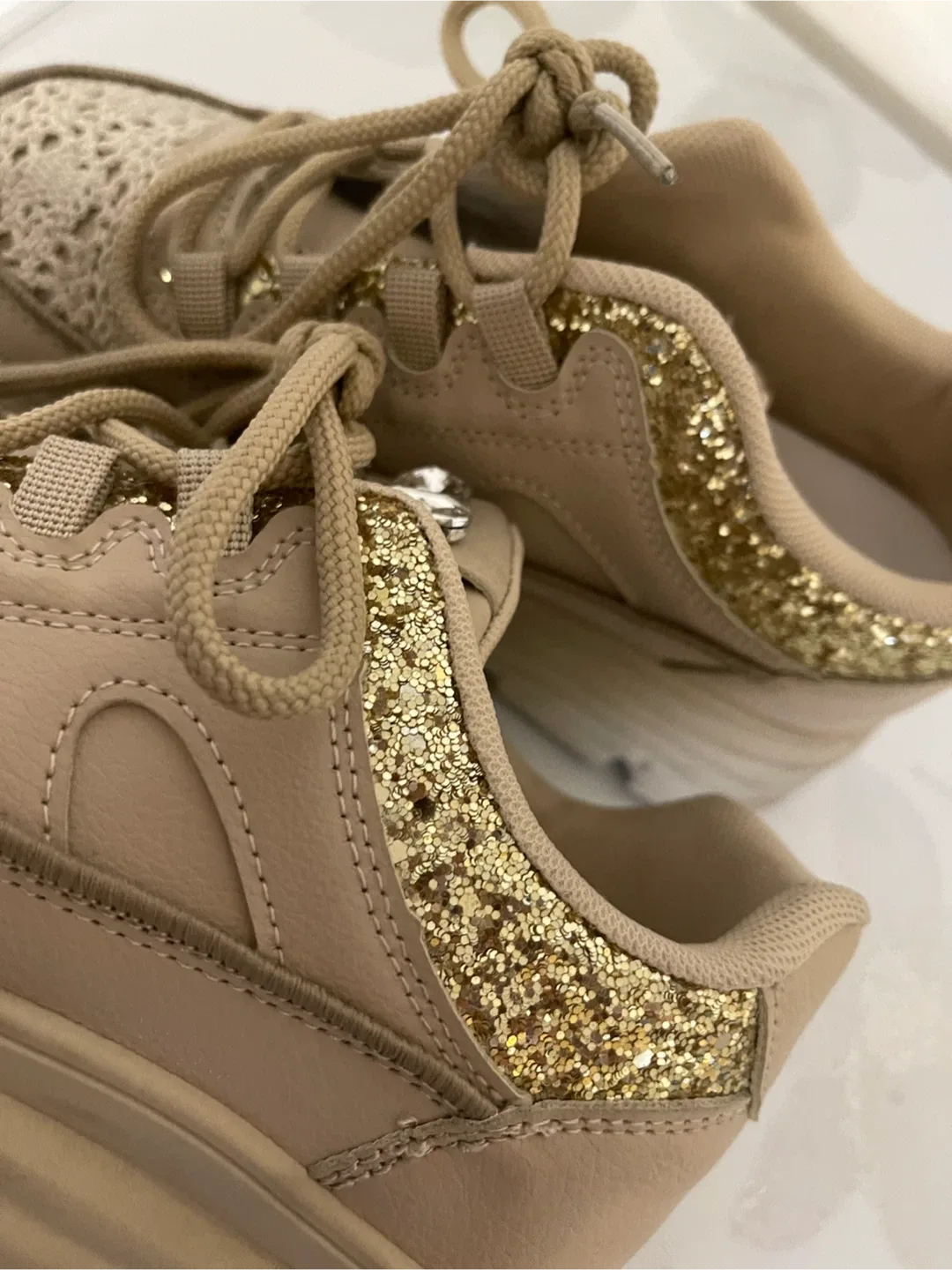 Beige Sneakers with Glitter Detail image indicator(2)
