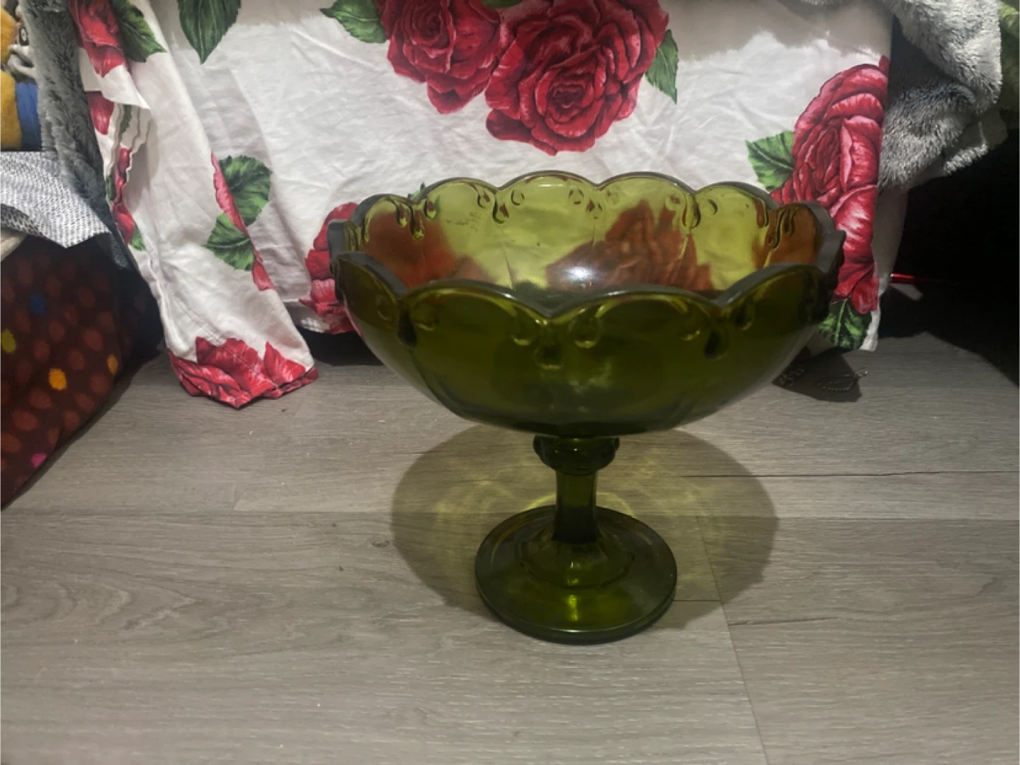 Green Glass Pedestal Bowl