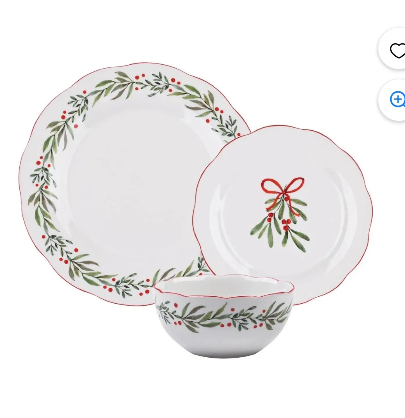 HOLIDAY RED/GREEN HOLLY SCALLOPE SHAPE PORCELAIN DINNERWRE SET