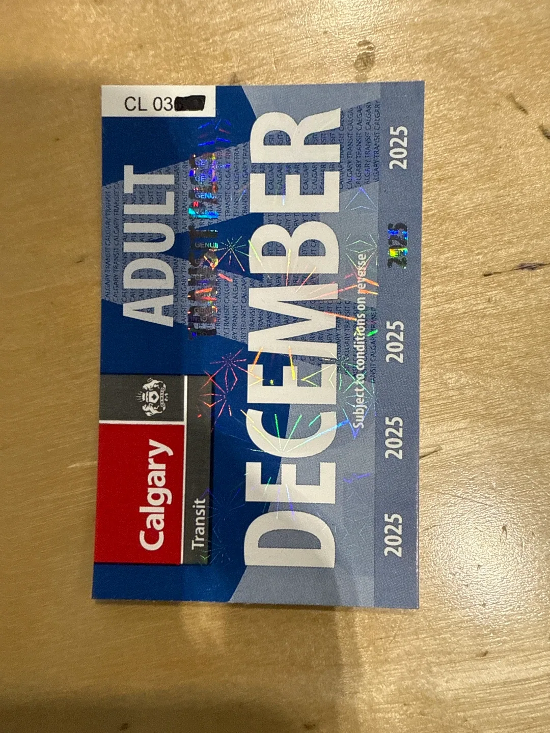 Calgary Transit Adult December 2025 Pass