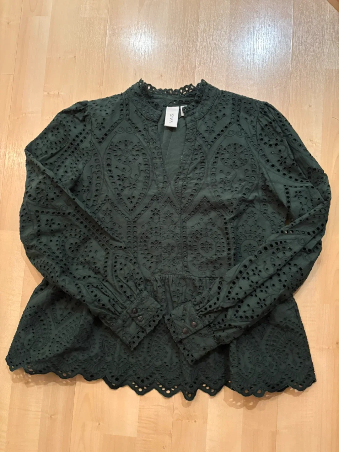 YAS Green Eyelet Blouse - Size M