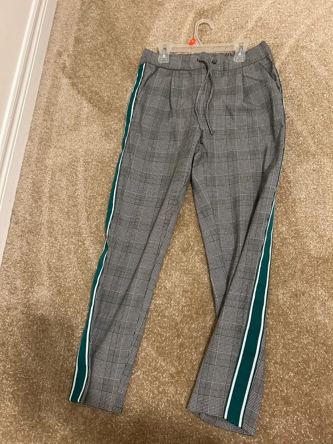 Grey Plaid Pants with Green Stripe (ONLY CASH)
