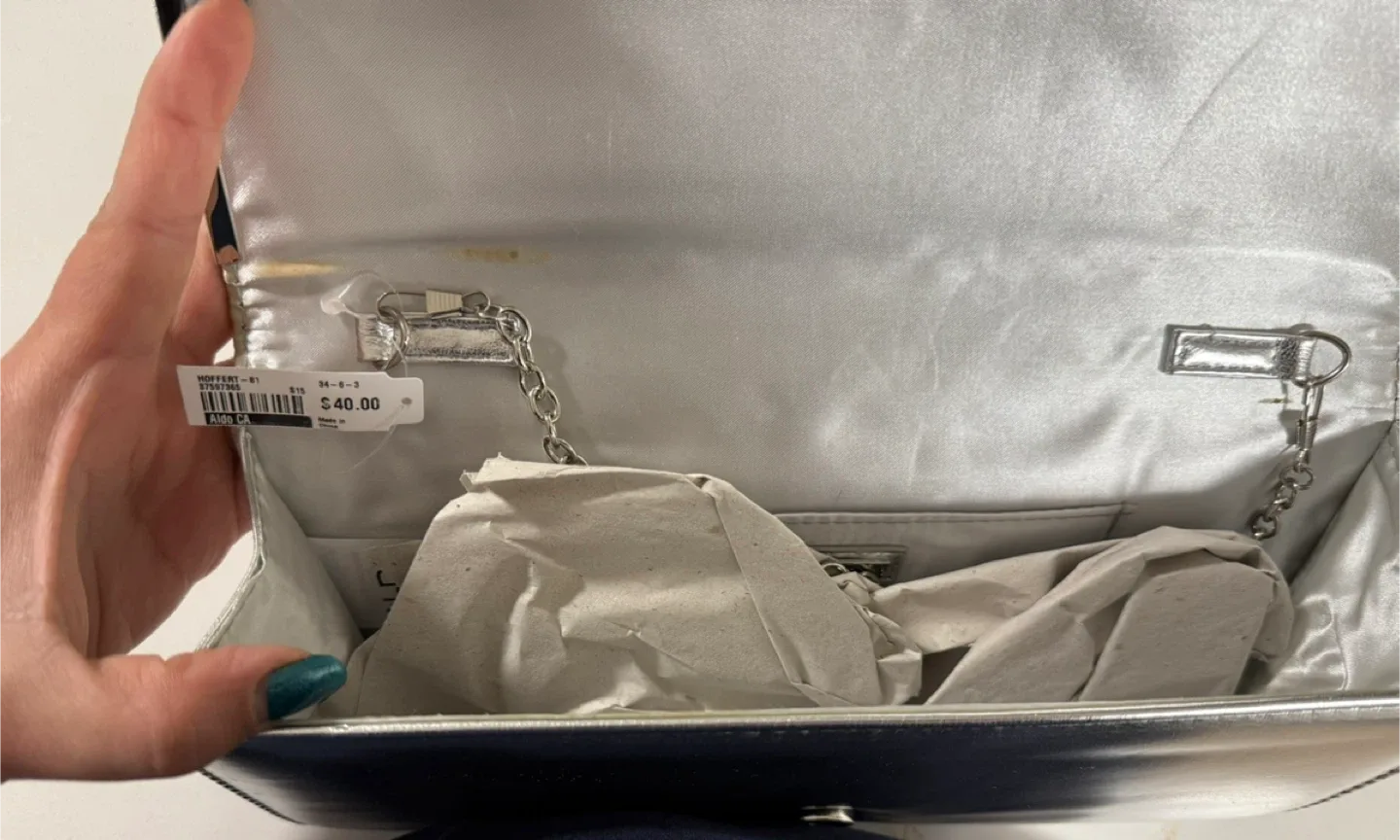 NWT Silver Aldo Clutch image indicator(2)