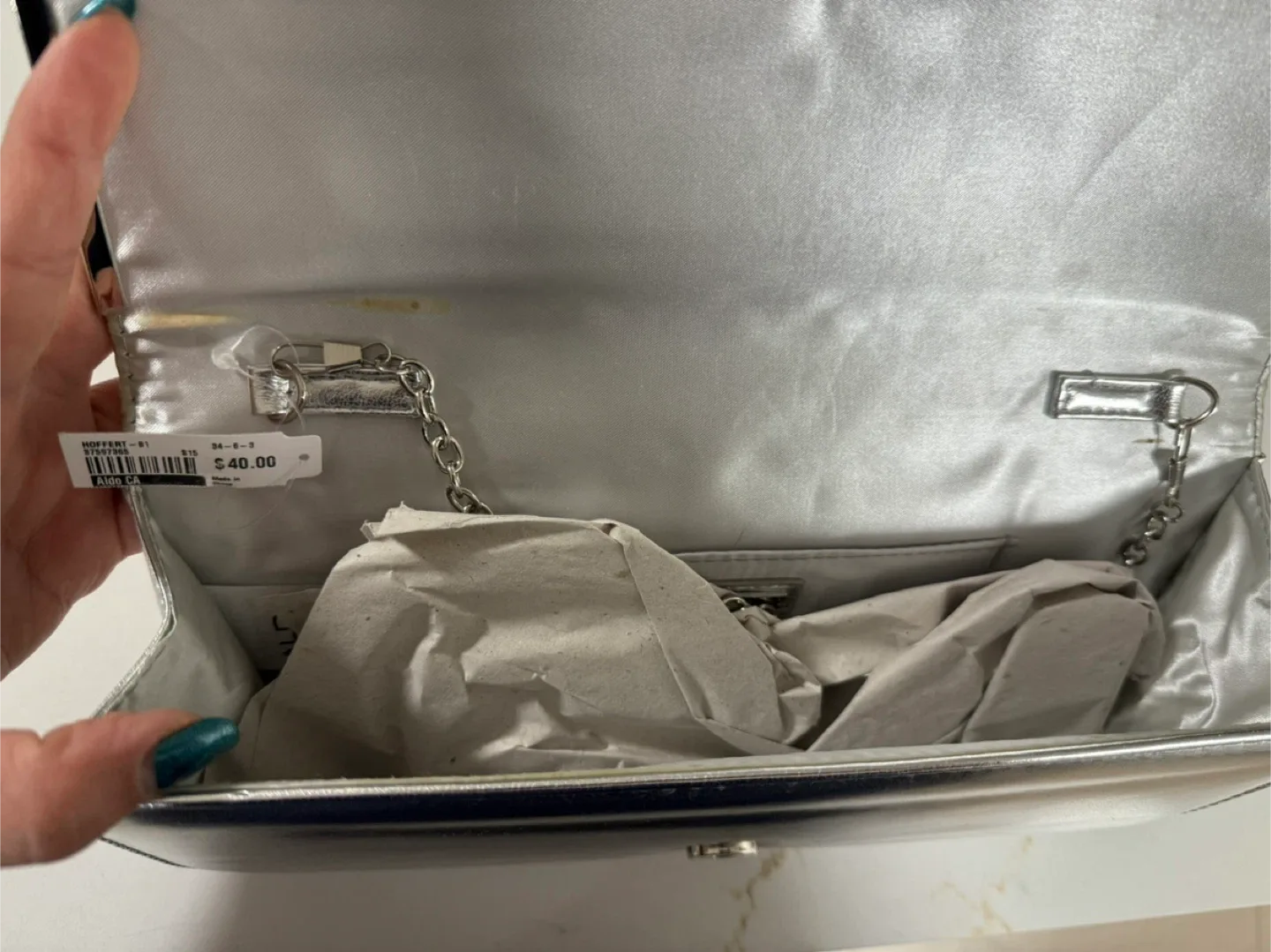 NWT Silver Aldo Clutch image indicator(4)