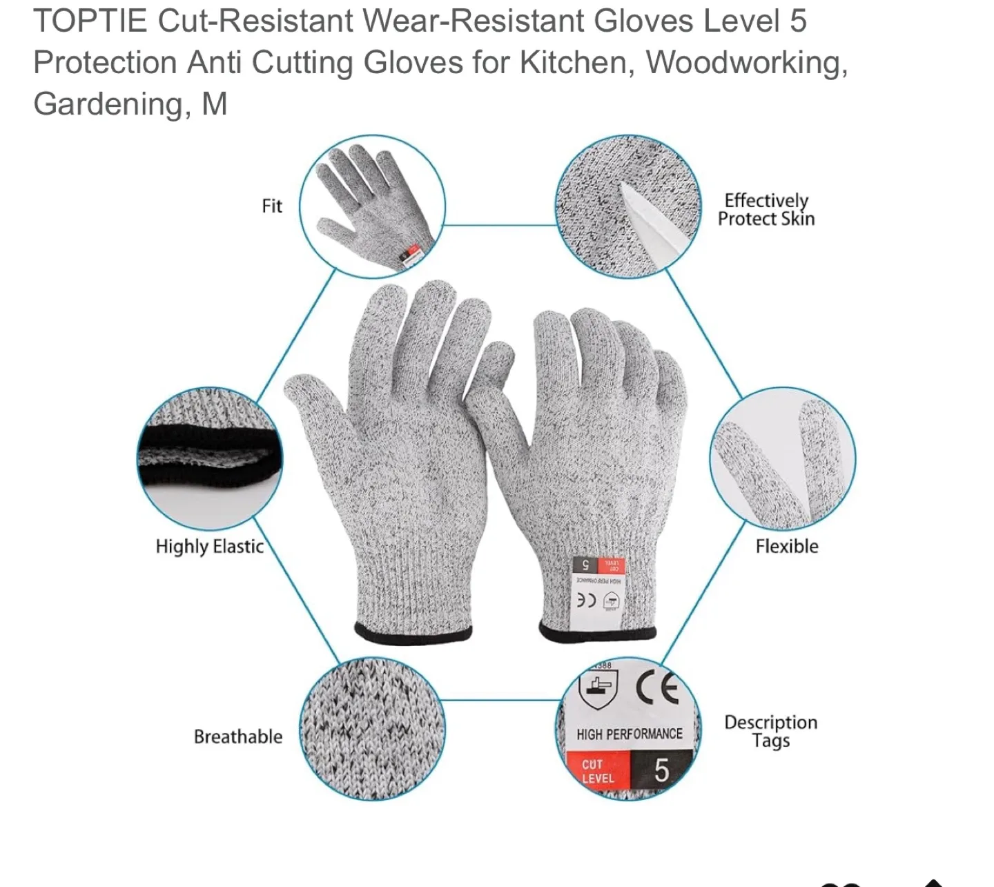 TOPTIE Cut Resistant Gloves - Size M image indicator(3)