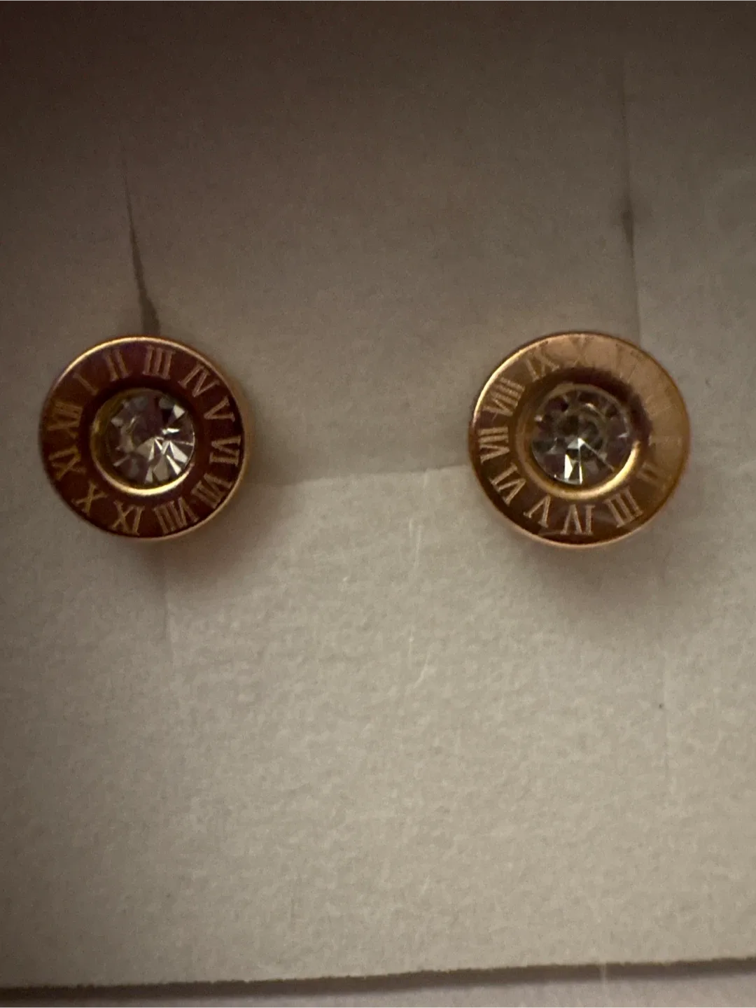18K RoseGold  SS CZ Stud Earrings with Roman Numerals
