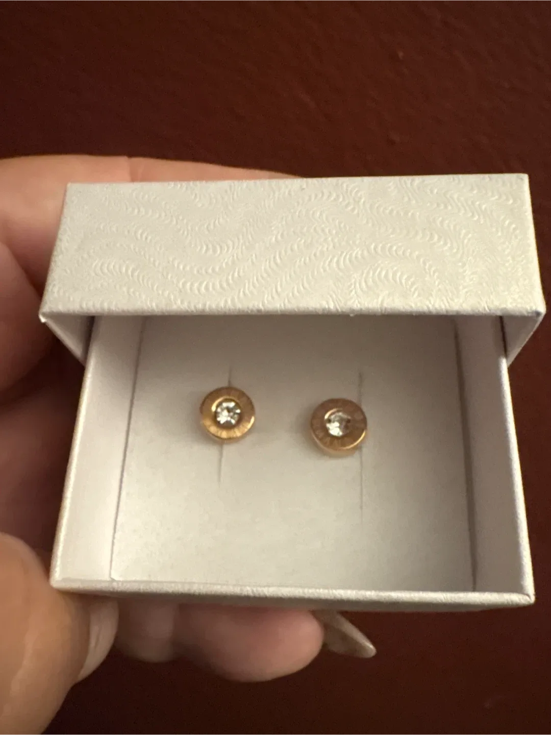 18K RoseGold  SS CZ Stud Earrings with Roman Numerals image indicator(4)