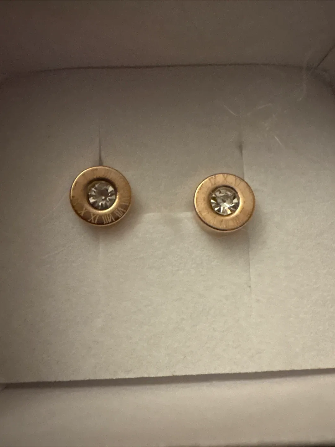 18K RoseGold  SS CZ Stud Earrings with Roman Numerals image indicator(3)