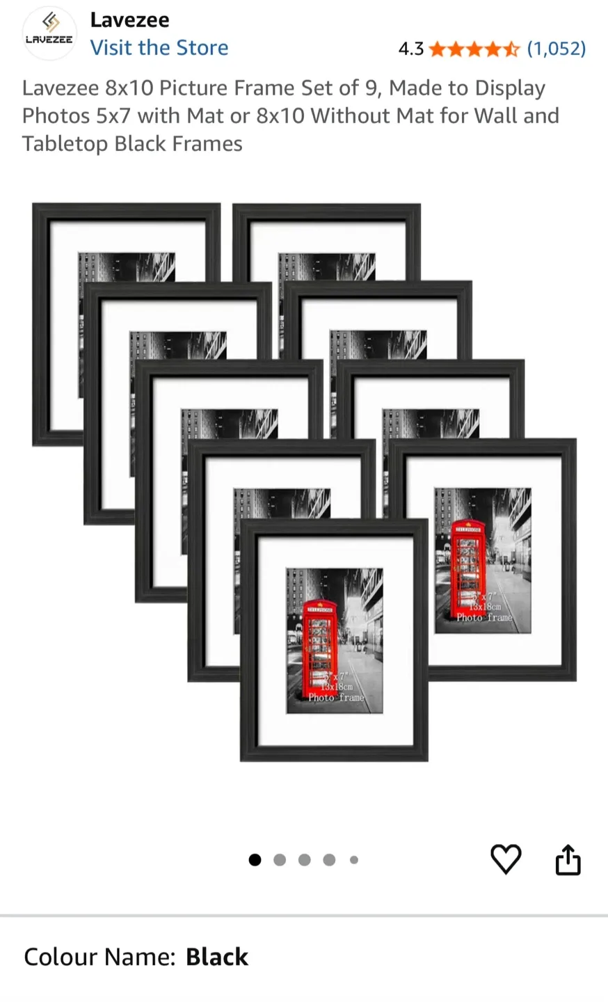 Lavezee 8x10 Picture Frame Set of 9 - Black