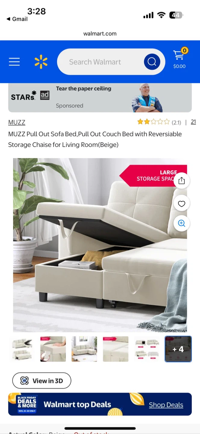 MUZZ Beige Pull Out Sofa Bed with Reversible Chaise - photo 5