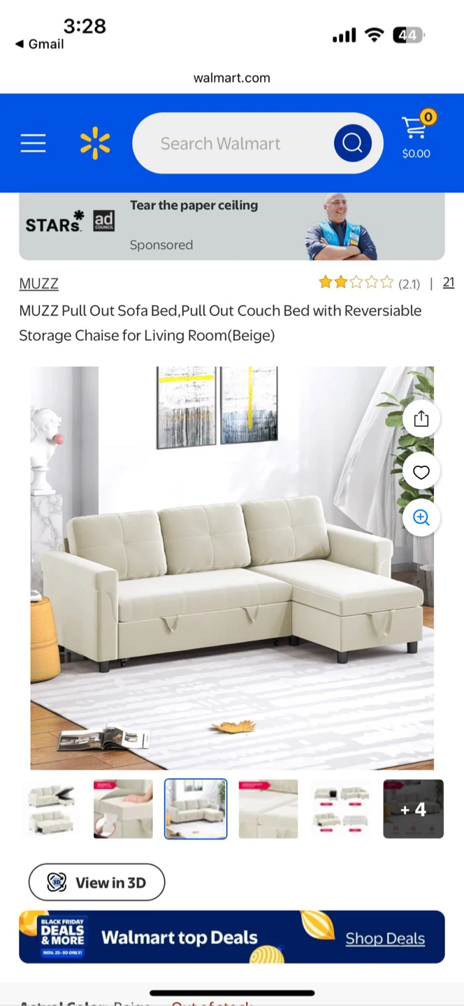MUZZ Beige Pull Out Sofa Bed with Reversible Chaise - photo 4