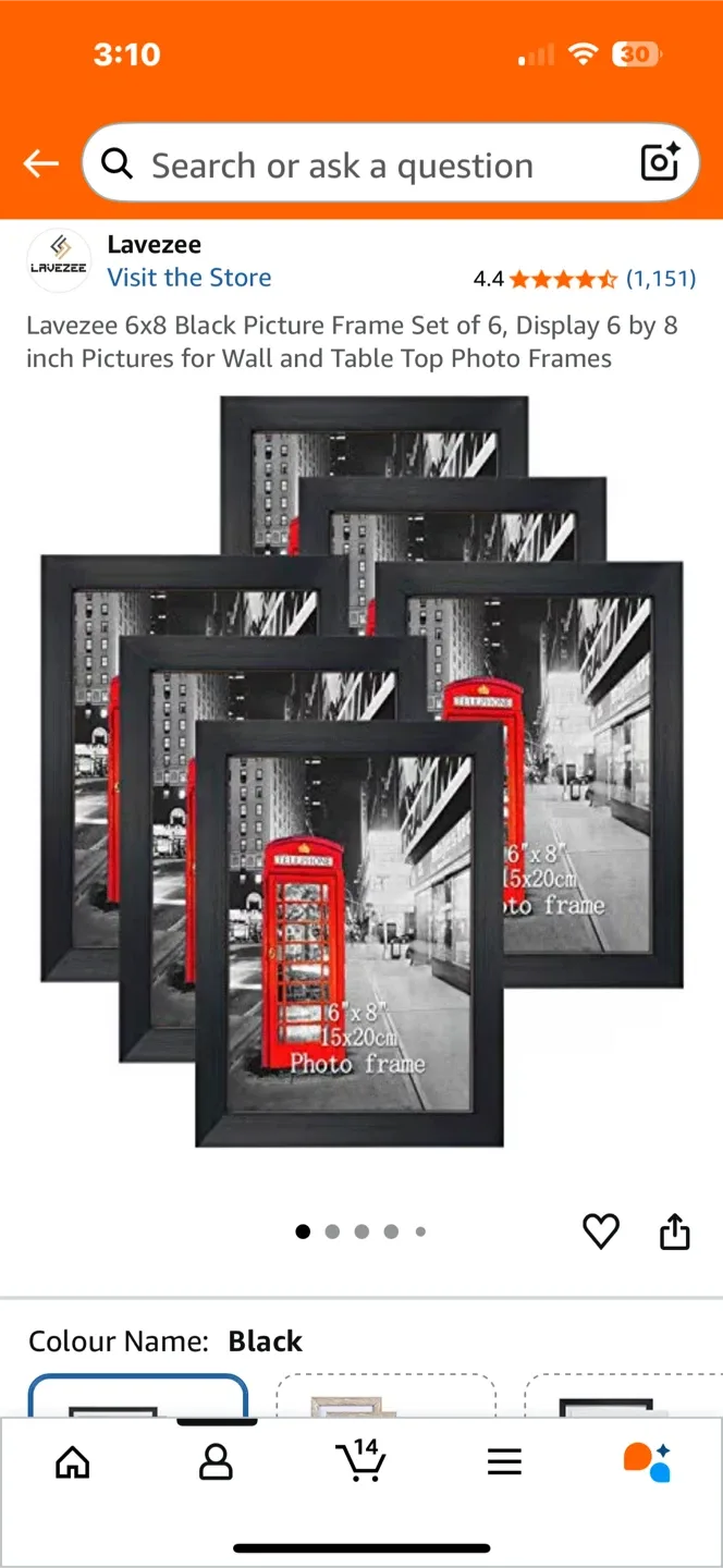 Lavezee 6x8 Black Picture Frame Set of 6