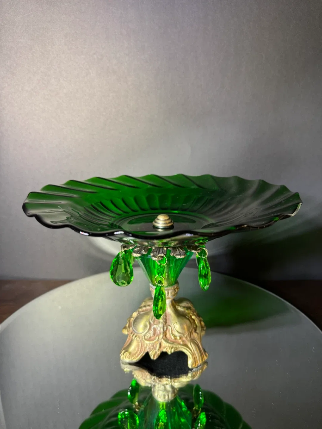 Vintage Green Glass Dessert Stand