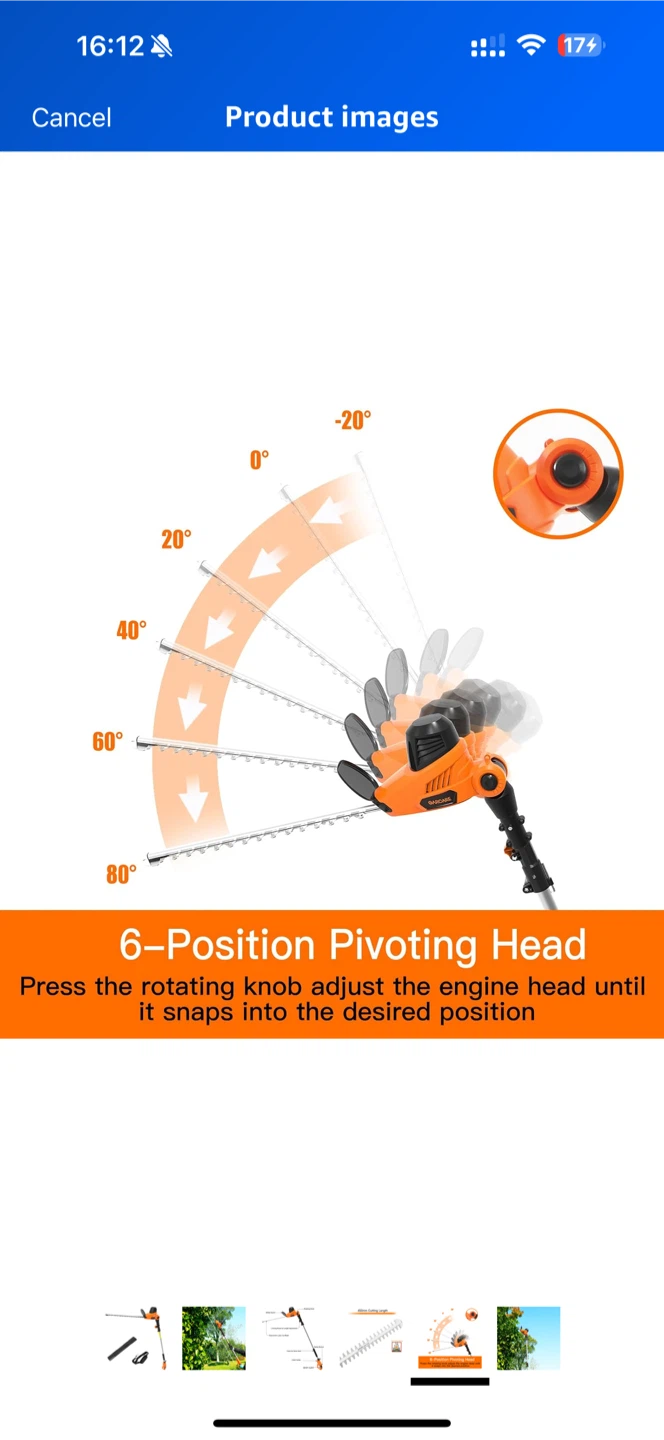GARCARE Cordless Pole Hedge Trimmer - photo 3