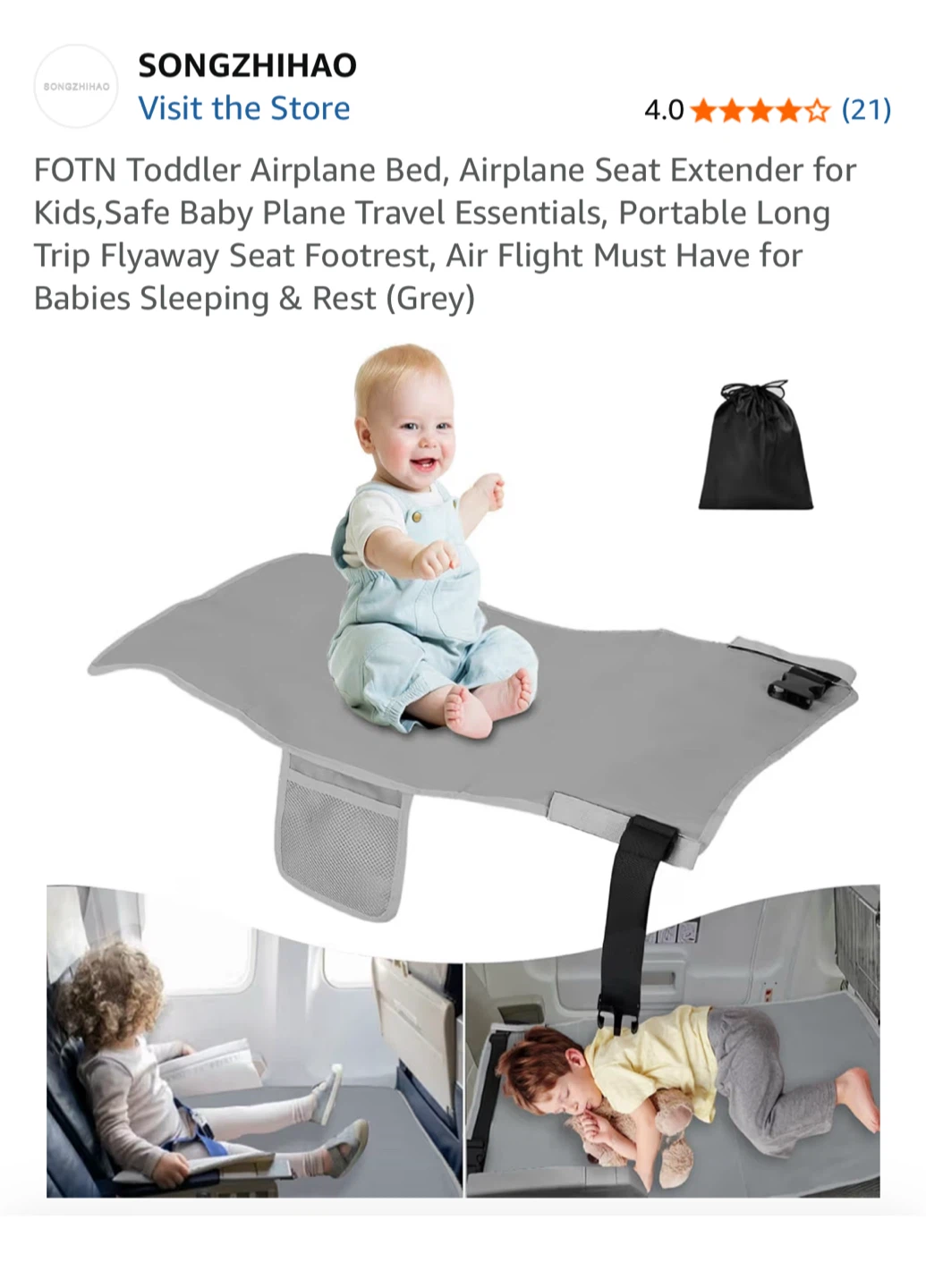 New Toddler Airplane Bed Seat Extender - Grey