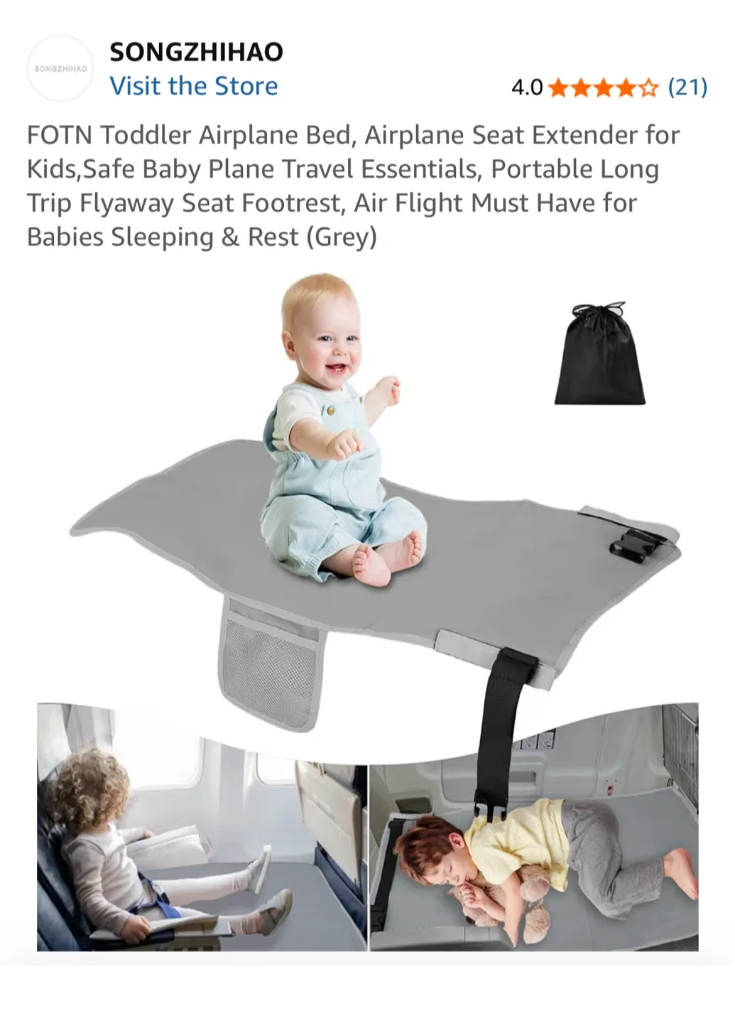 Toddler Airplane Bed Seat Extender - Grey