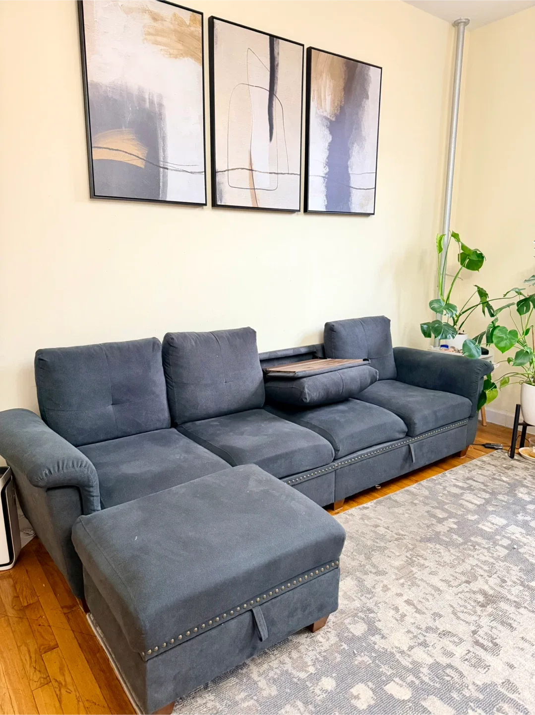 Sofa L Shaped Couch, Storage Chaise, 4 Seater with Cup Holder