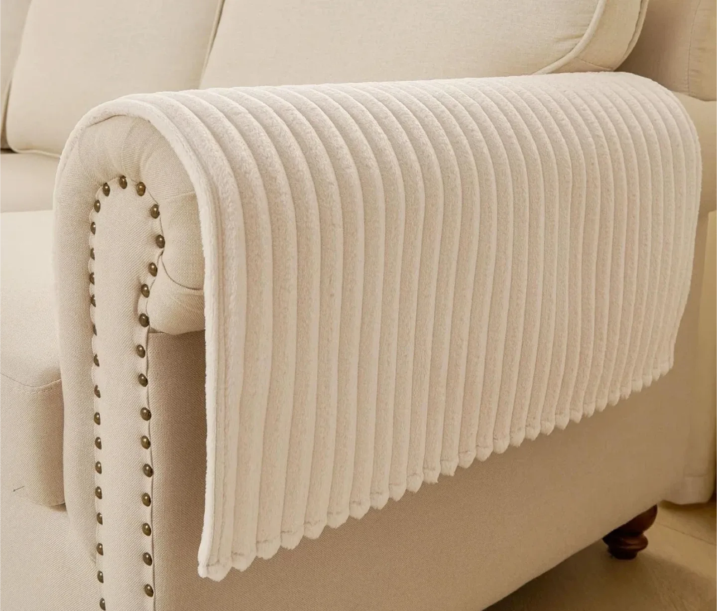 Beige soft fuzzy Sofa Armrest Cover