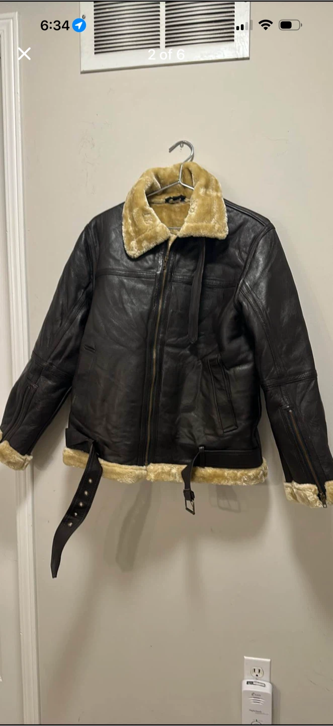 Leather Bomber Jacket - Size L