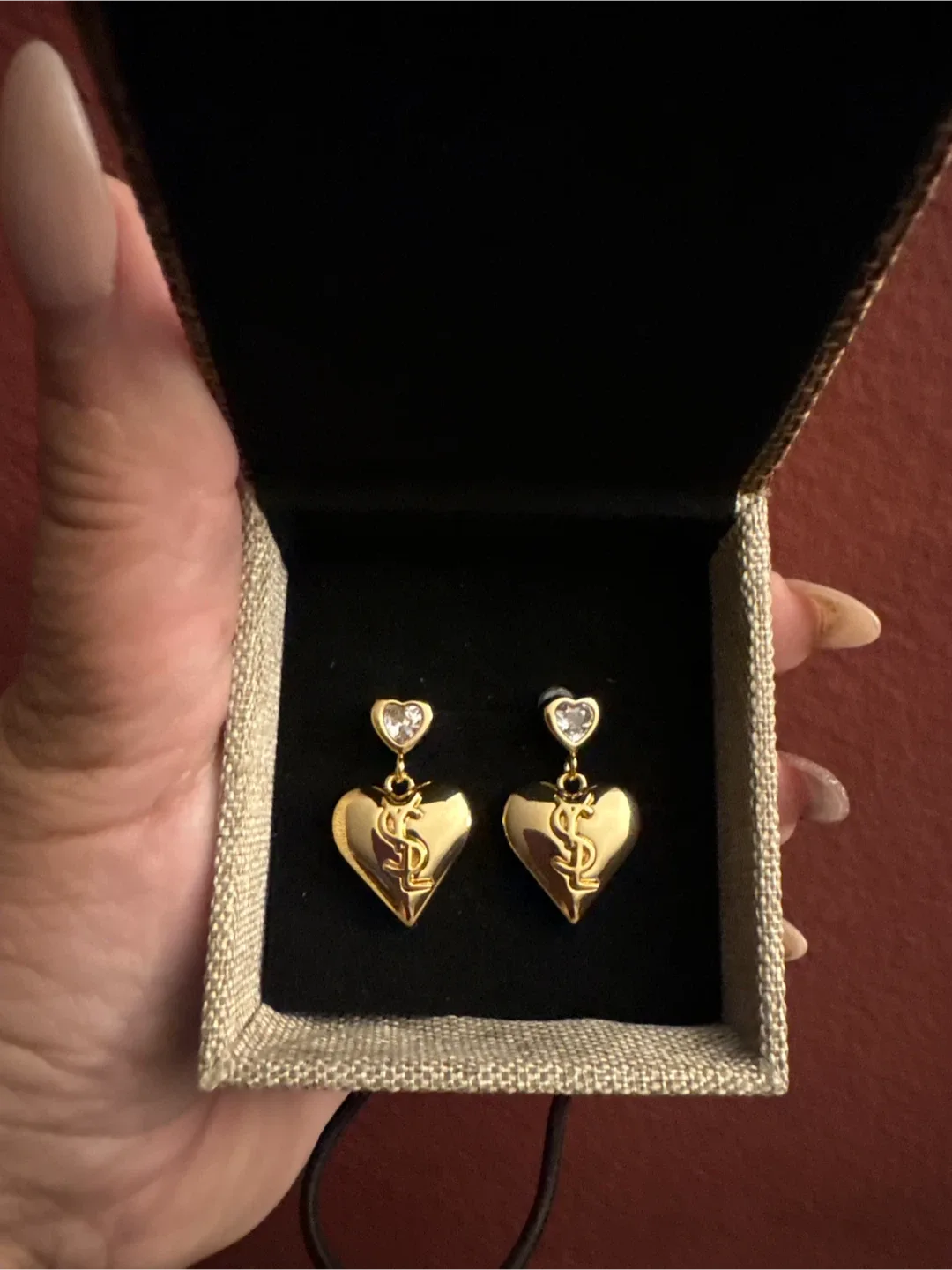 New  CZ Heart Drop Earrings - 18K Gold SS