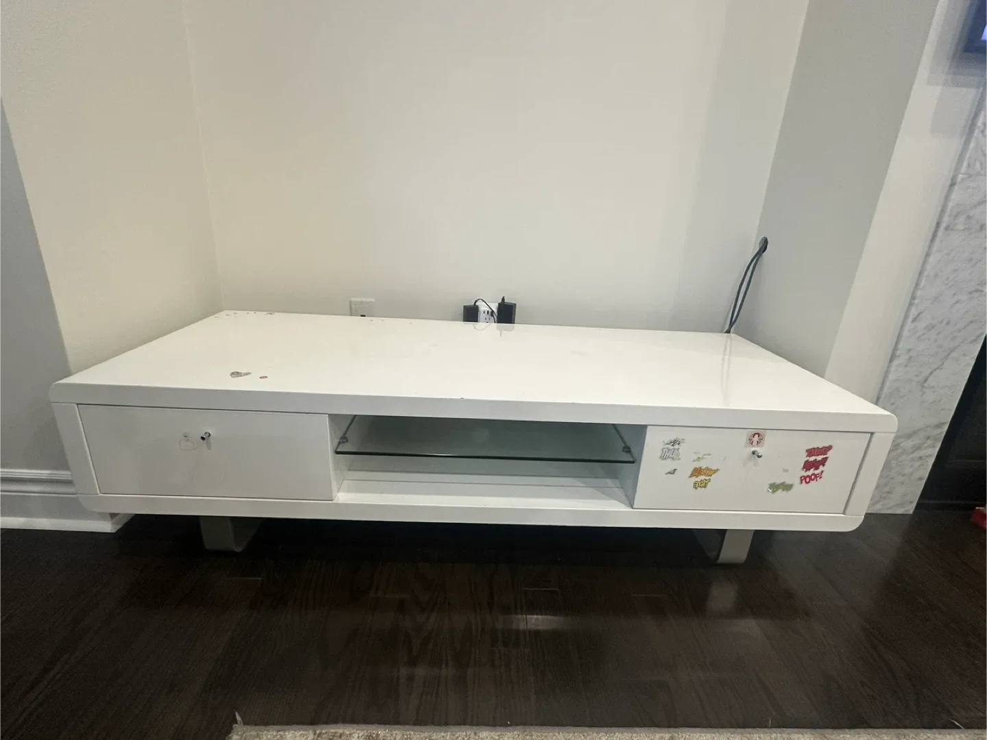 Modern White TV Console- 63” Long with Storage