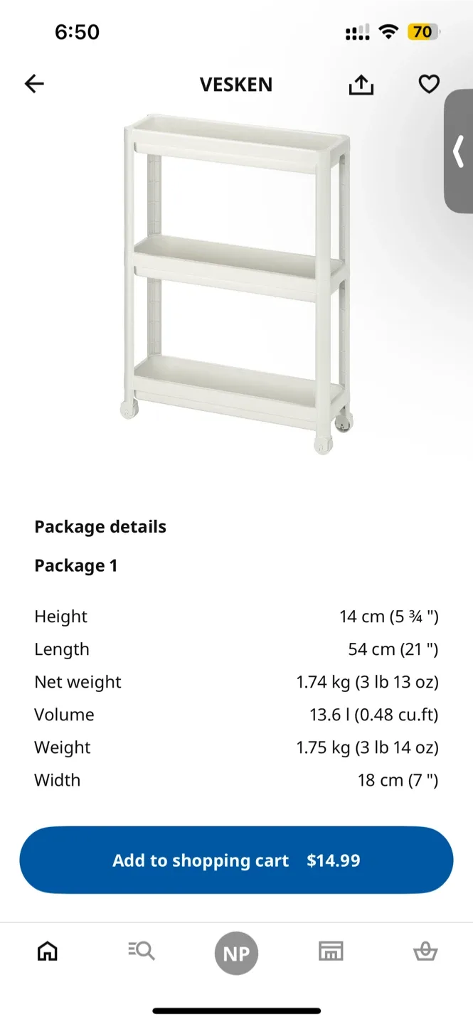 IKEA Vesken White Shelf Unit on Wheels image indicator(7)