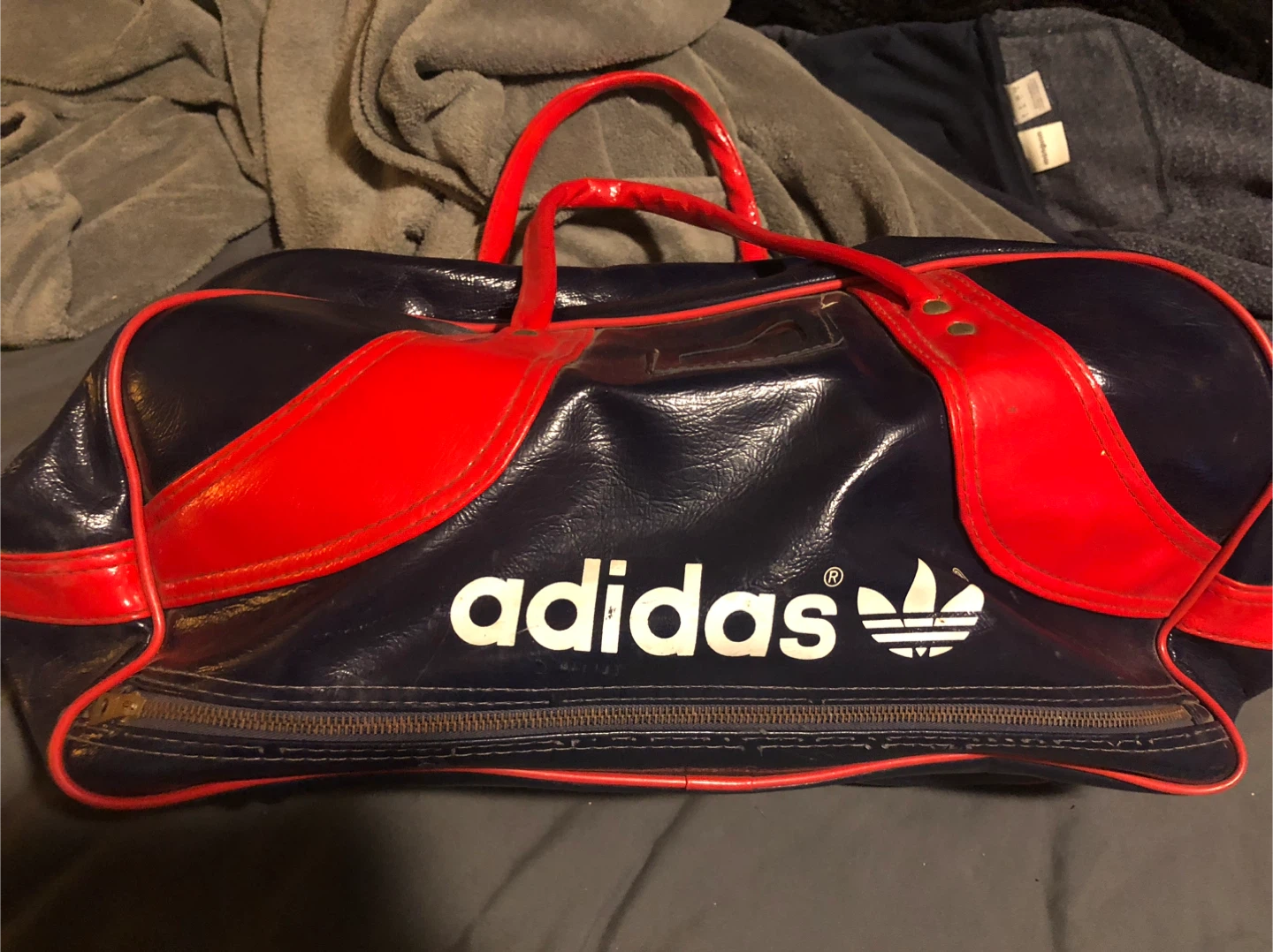 Vintage 1970s Adidas Blue & Red Vinyl duffel bag