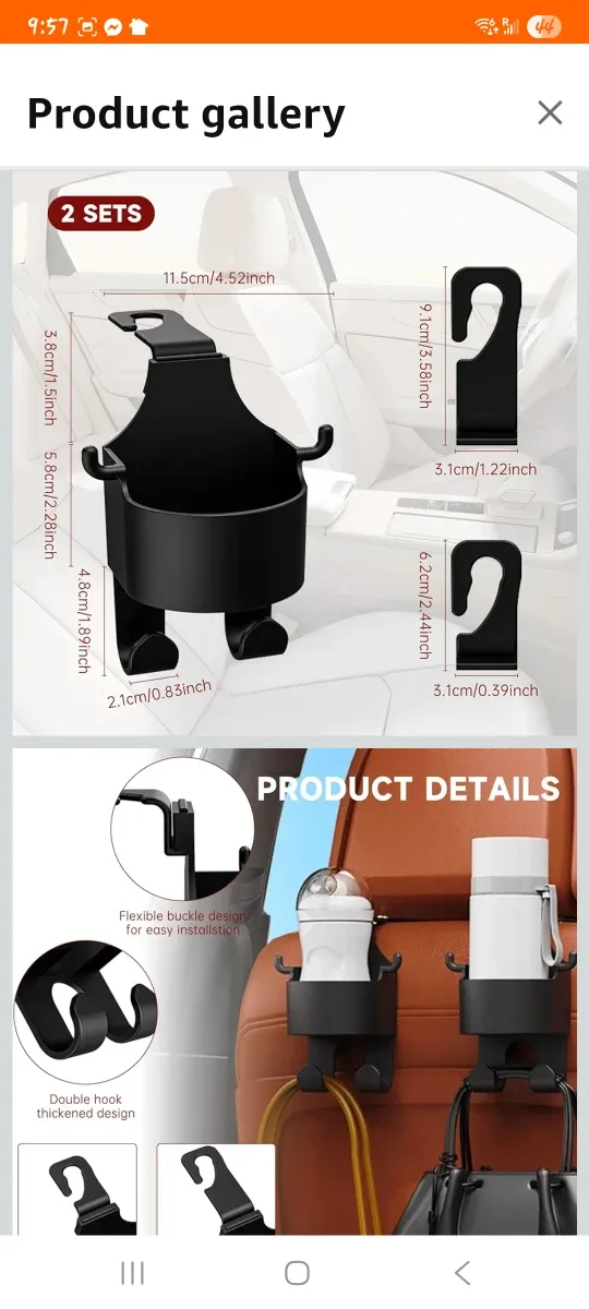 Car Seat Back Organizer Hooks (2 Sets) image indicator(2)
