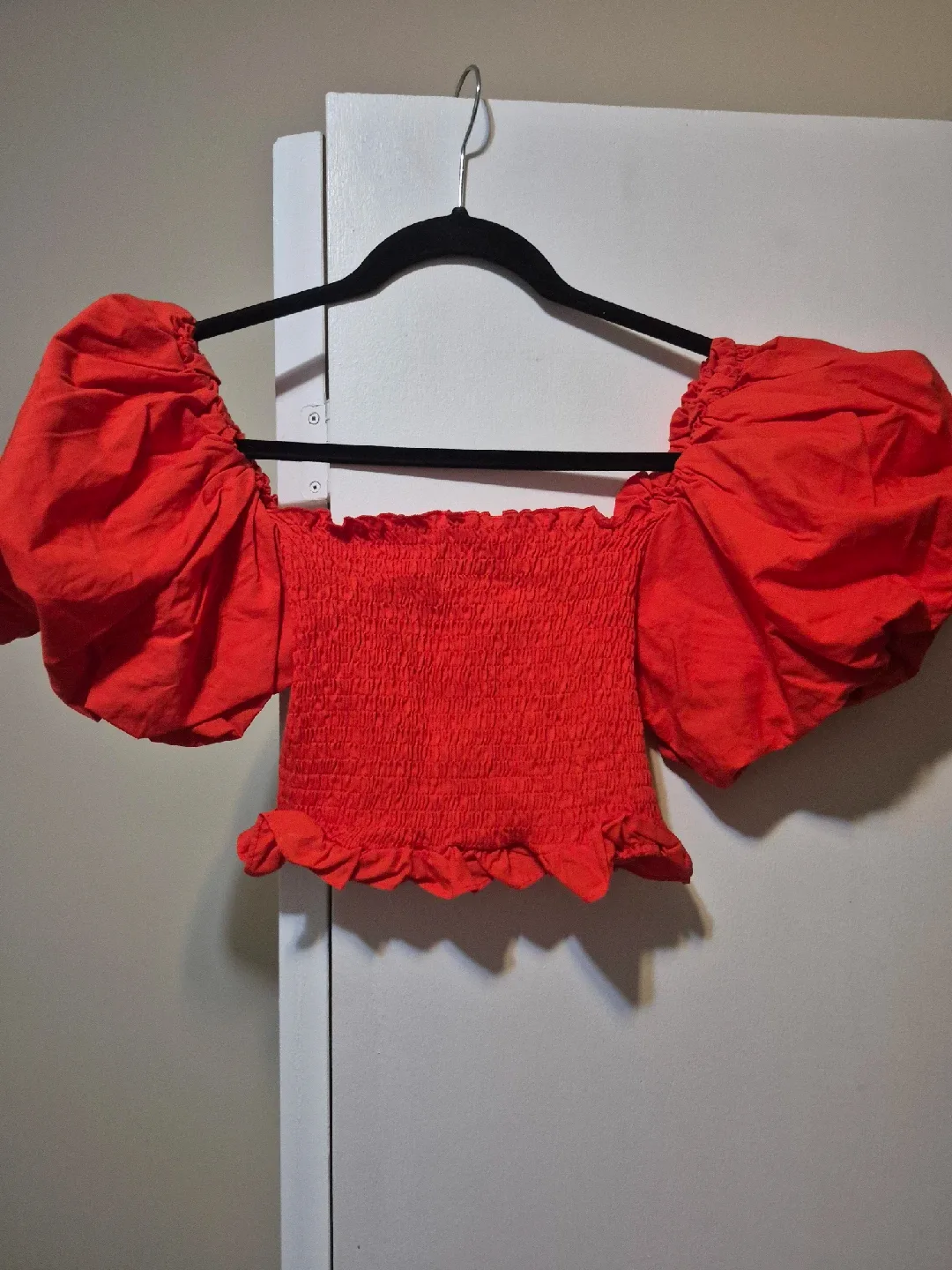 Zara Red Smocked Crop Top - Size small or medium thumbnail