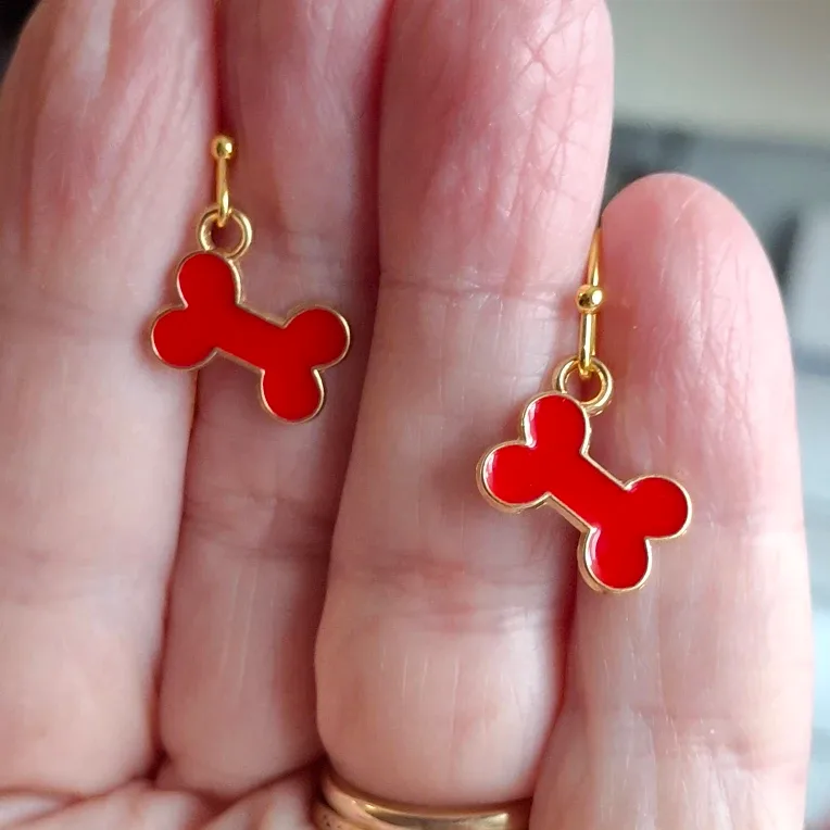 Dog Bone Earrings - Red, Pink, Purple