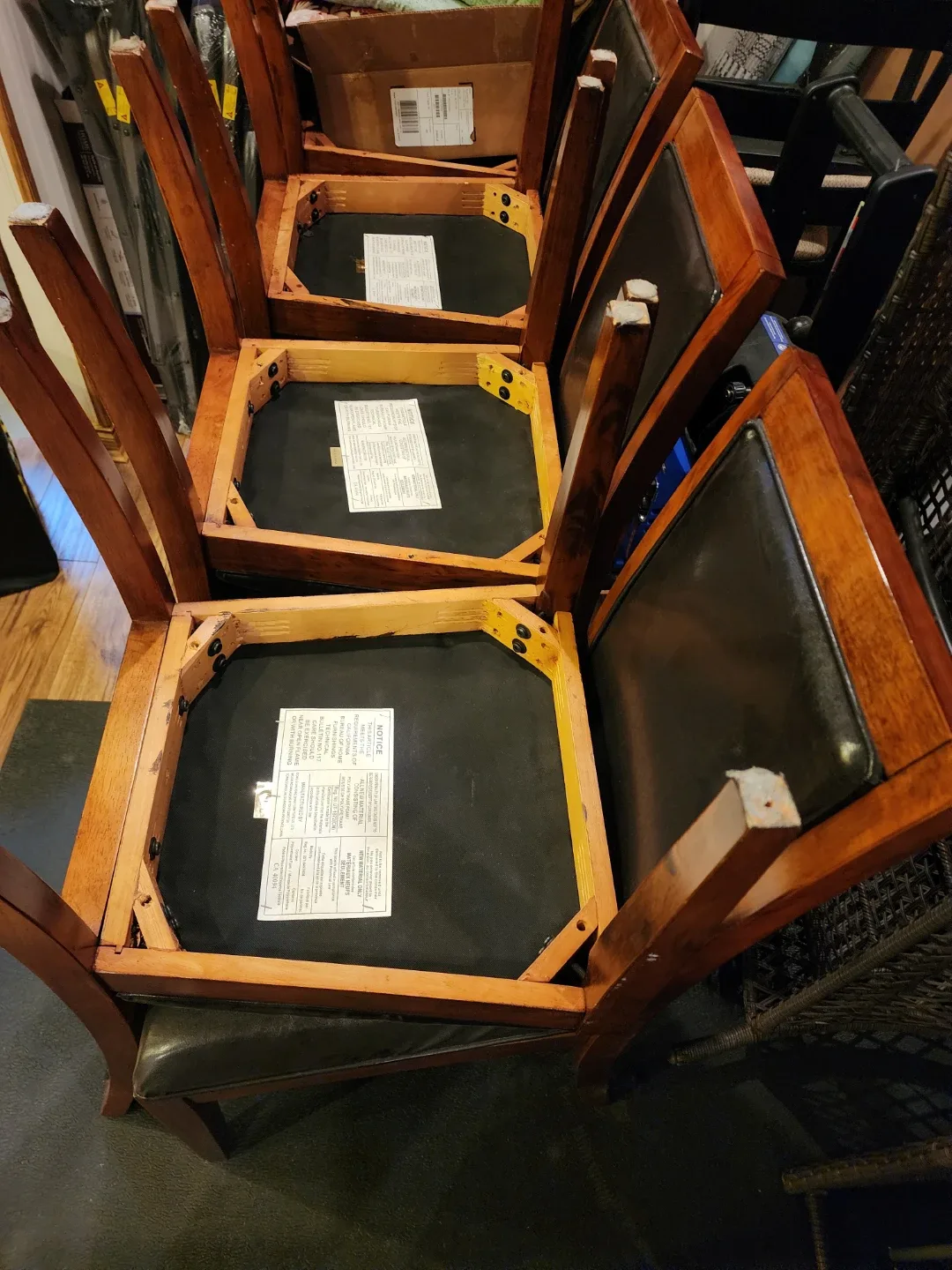 Wood & Black Leather like Dining Chairs (Set of 8) image indicator(3)