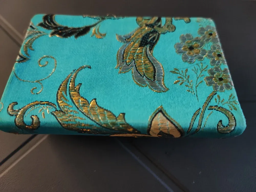 Teal Floral Patterned Lipstick Case with Mirror