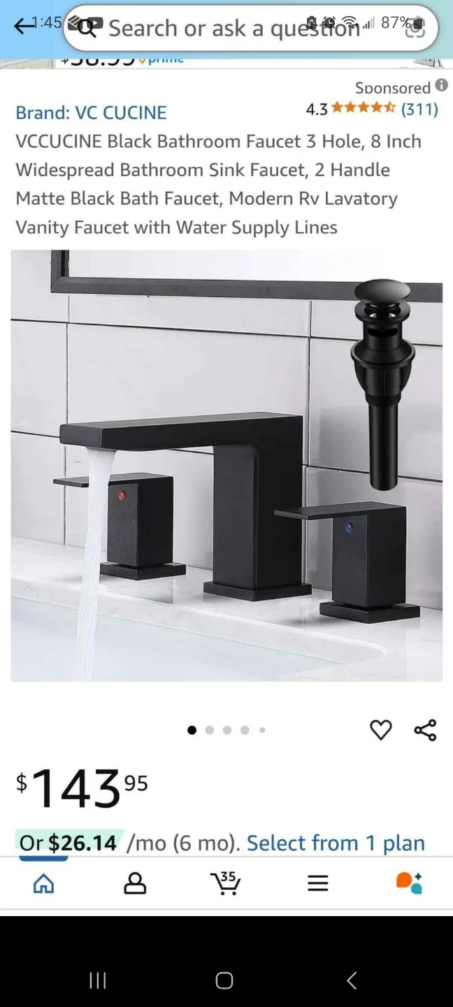 VC CUCINE Black 8-Inch Bathroom Sink Faucet - NEW!