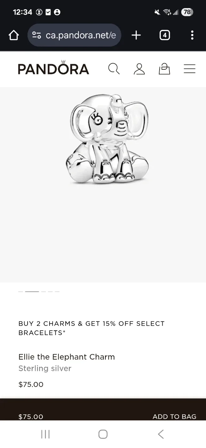 Pandora Ellie the Elephant charm (New) image indicator(3)