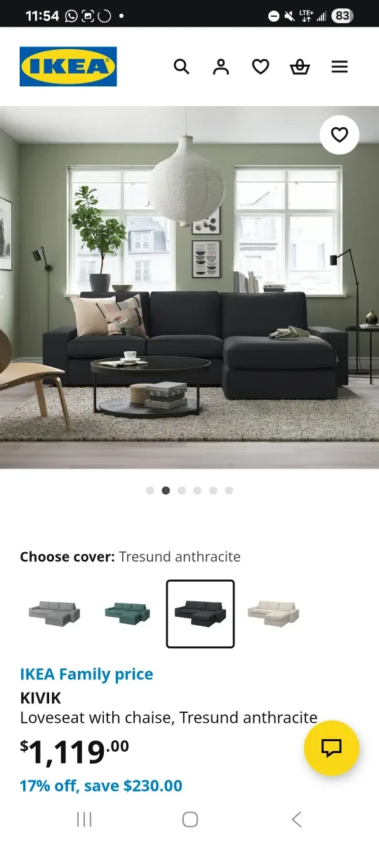 IKEA Kivik Loveseat with Chaise 🛋 Tresund Anthracite image indicator(4)