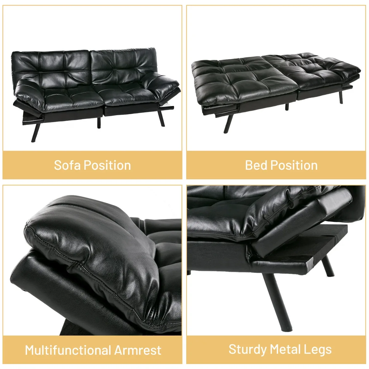 Black Faux Leather Futon Sofa Bed image indicator(3)