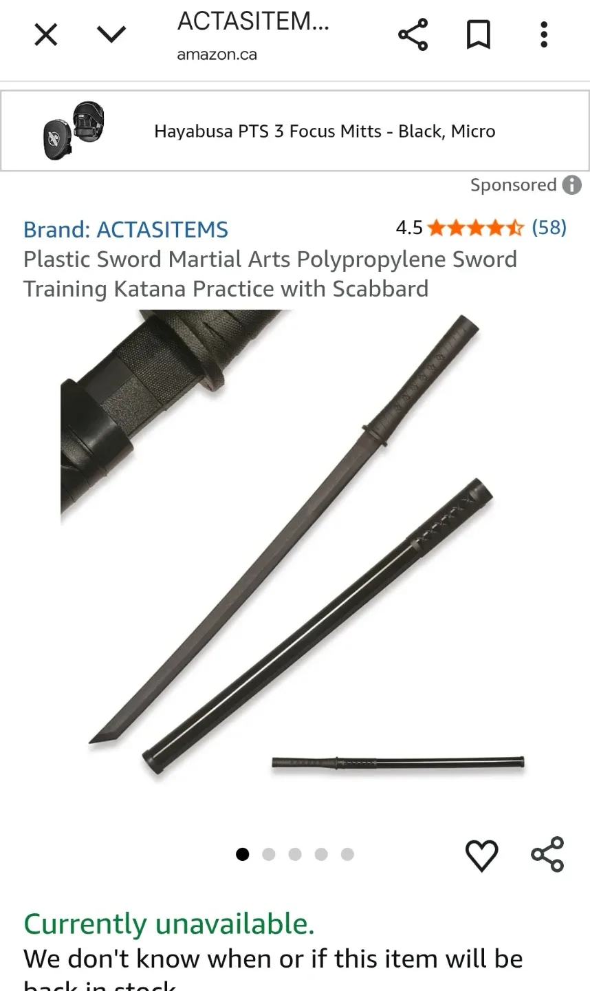 ACTASITEMS Plastic Sword Katana - Martial Arts Training thumbnail