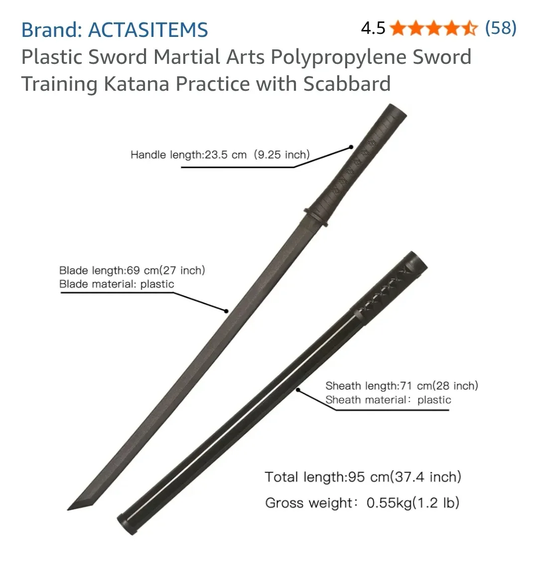 ACTASITEMS Plastic Sword Katana - Martial Arts Training image indicator(2)