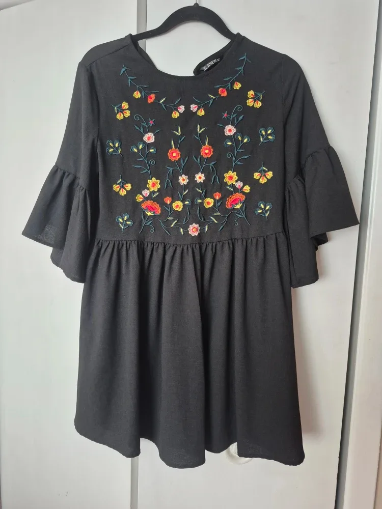 Shein Black Embroidered Dress - Size S