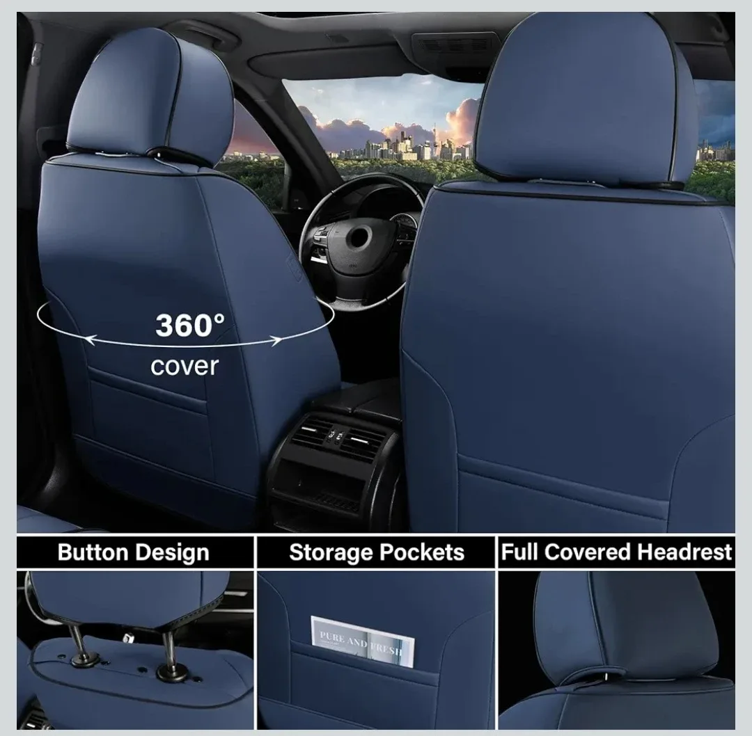 Coverado Leather Car Seat Covers - Full Set (Blue and Beige) image indicator(2)