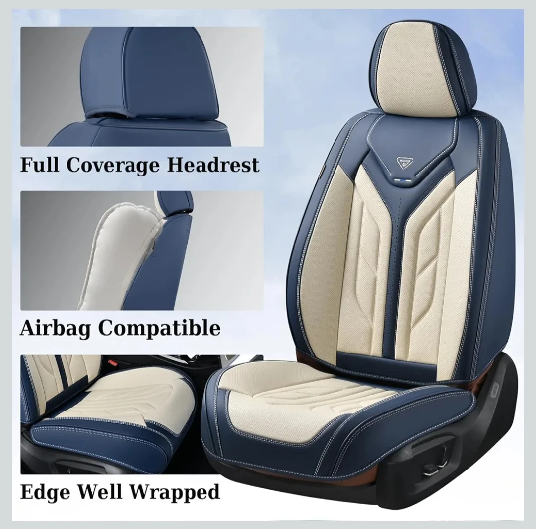 Coverado Leather Car Seat Covers - Full Set (Blue and Beige) - photo 3