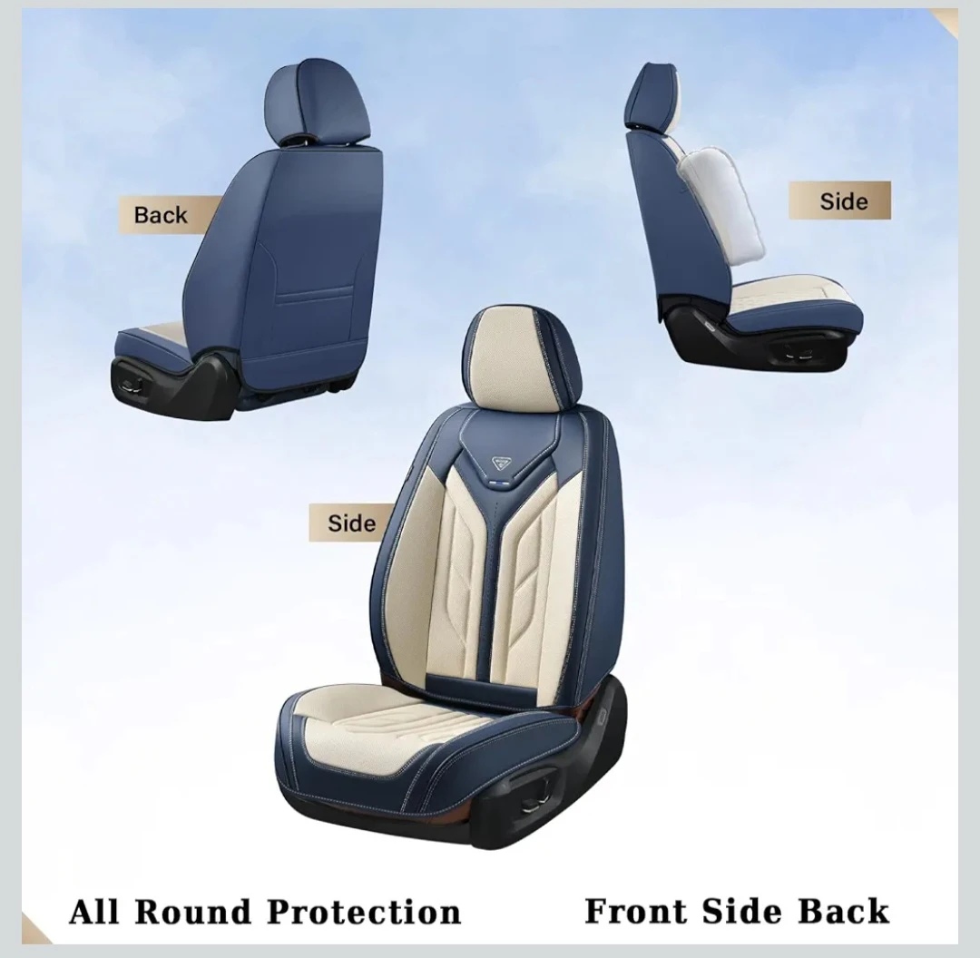 Coverado Leather Car Seat Covers - Full Set (Blue and Beige) - photo 4
