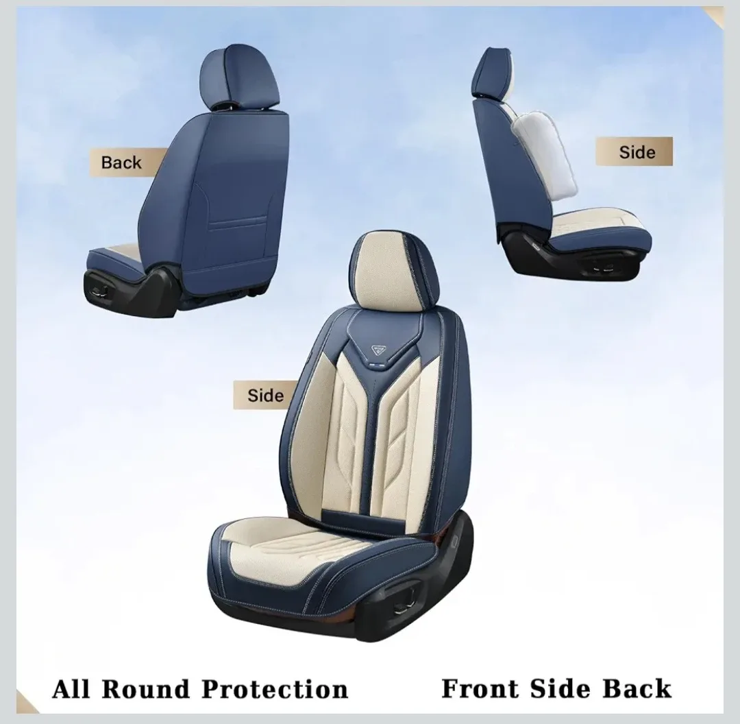 Coverado Leather Car Seat Covers - Full Set (Blue and Beige) image indicator(4)
