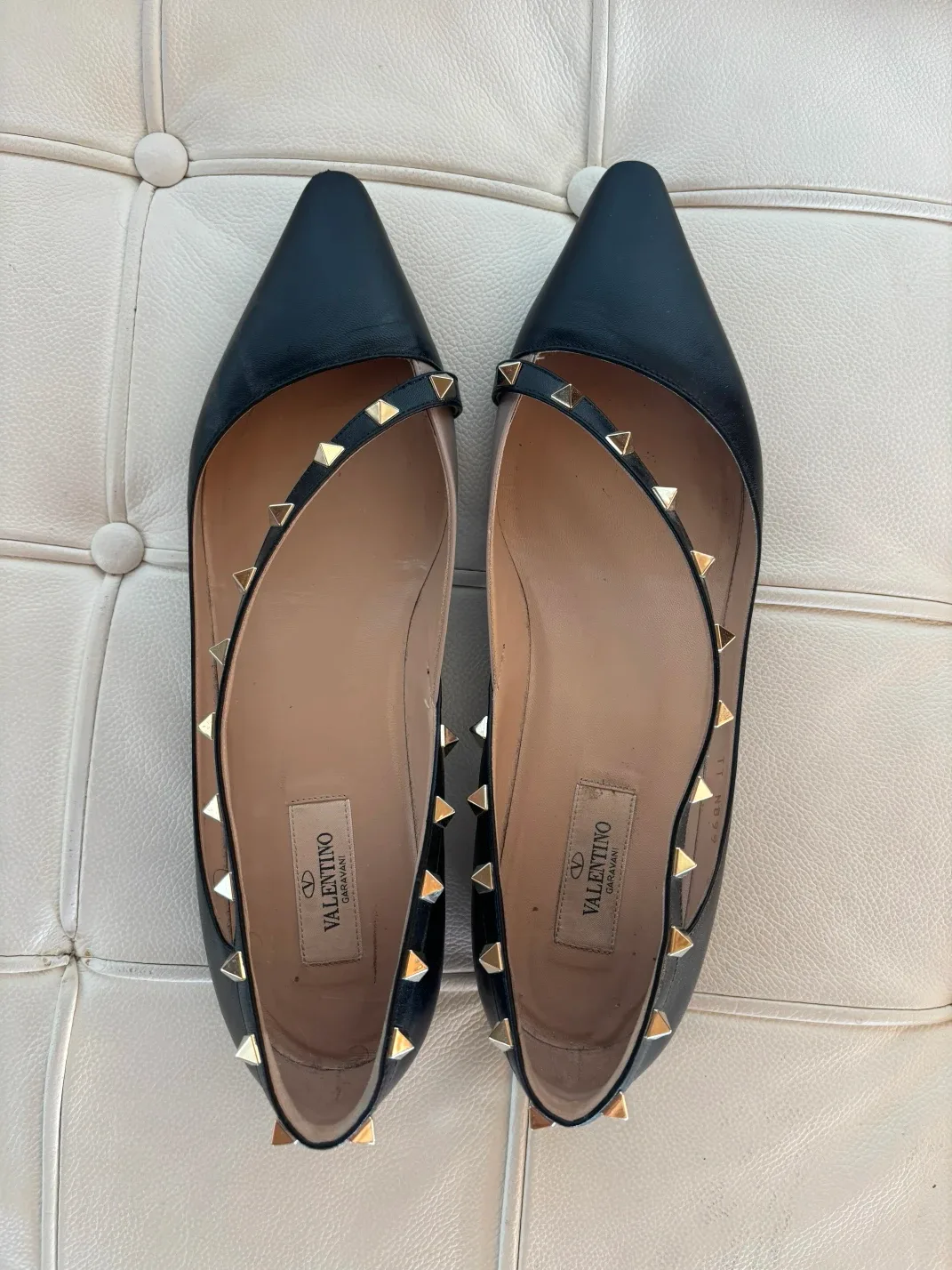 Valentino Garavani Black Leather Rockstud Ballerinas