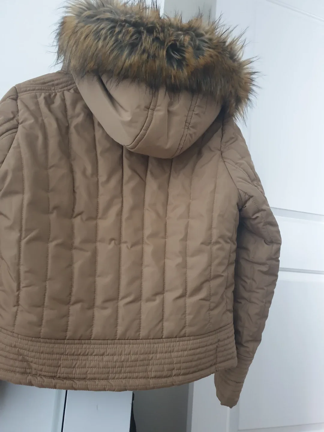 Tan Puffer Jacket with Fur Hood image indicator(2)