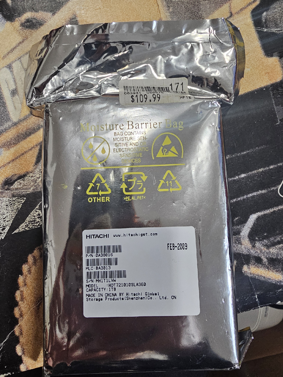 Hitachi 1TB HDD Moisture Barrier Bag