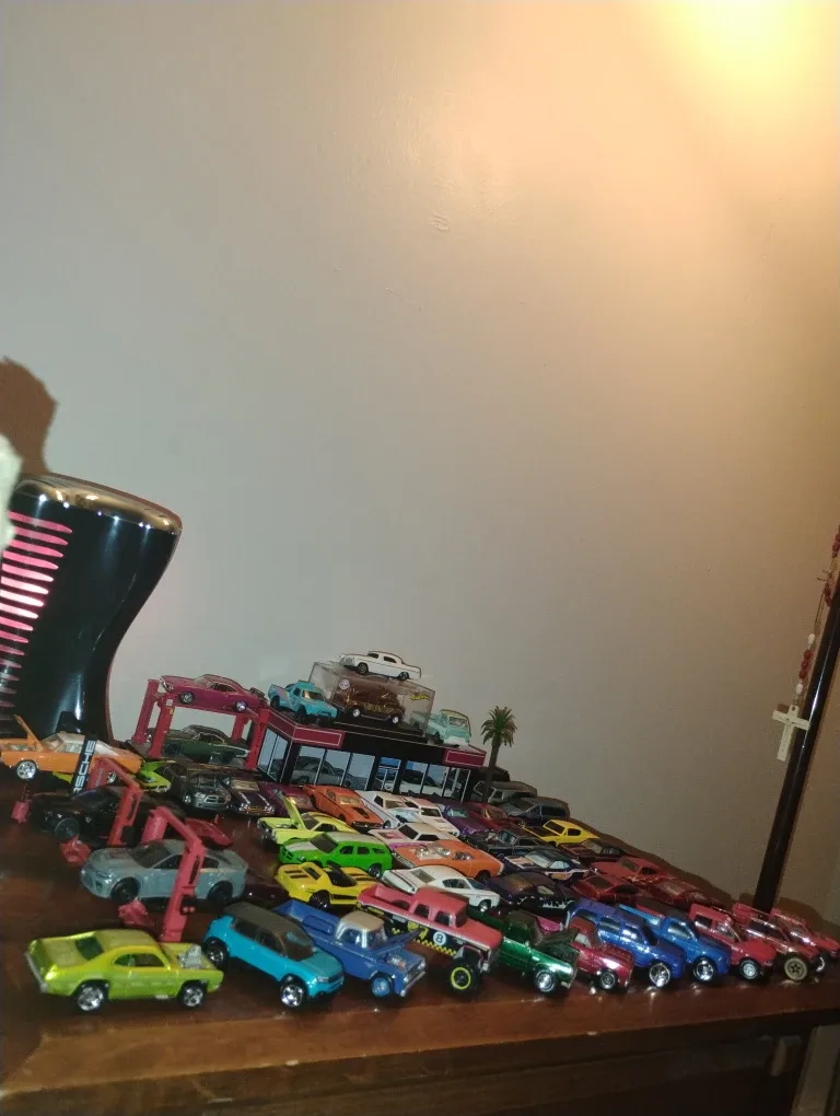 Lot of Diecast Cars & Display